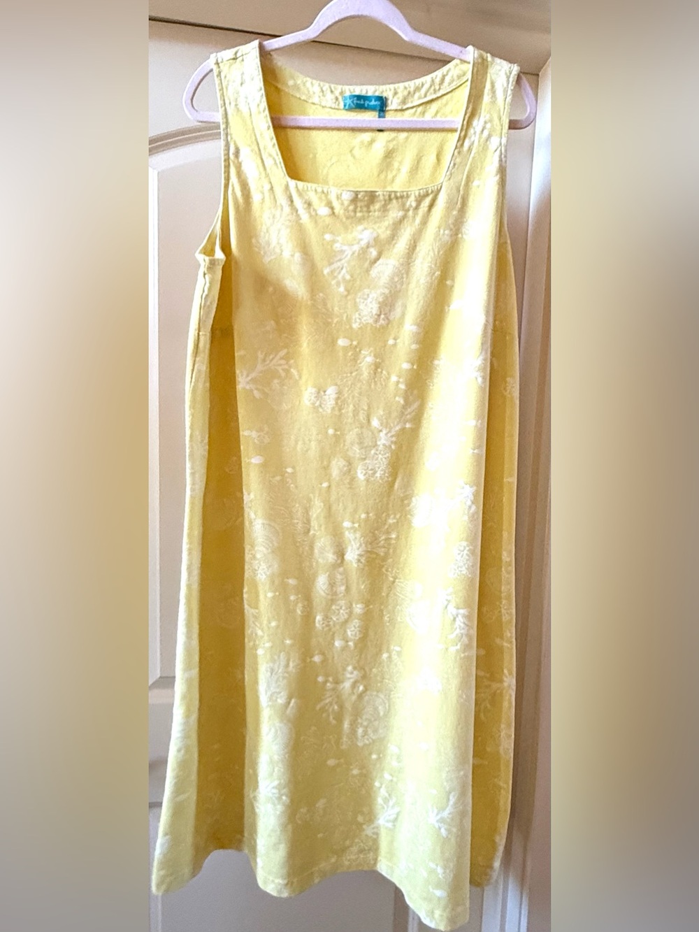 Fresh Produce Maxi Sz 2X Yellow Sea Shells Print Cotton Fabric Beachy Coastal